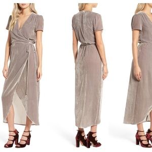 Wayf Champagne Velvet Wrap Dress